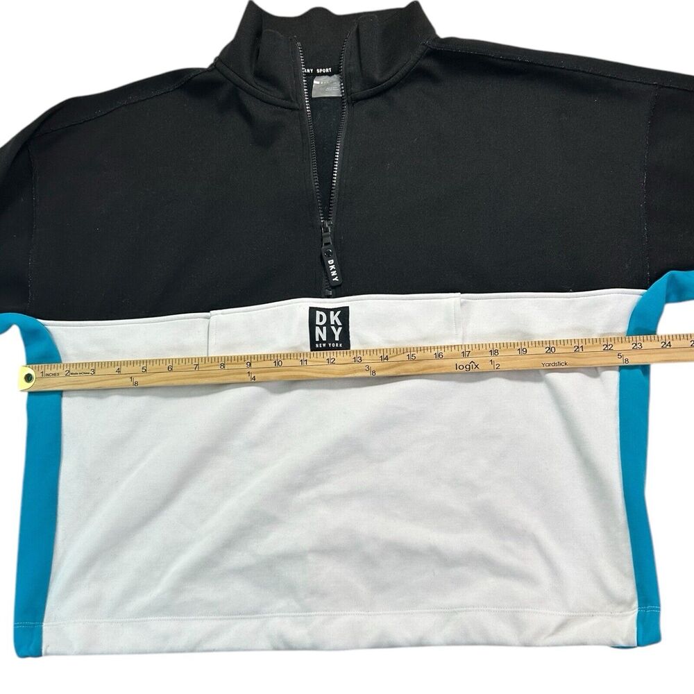 DKNY Sport XL Black White Blue Colorblock 1/4 Zip Crop Pullover Sweatshirt - Picture 4 of 9
